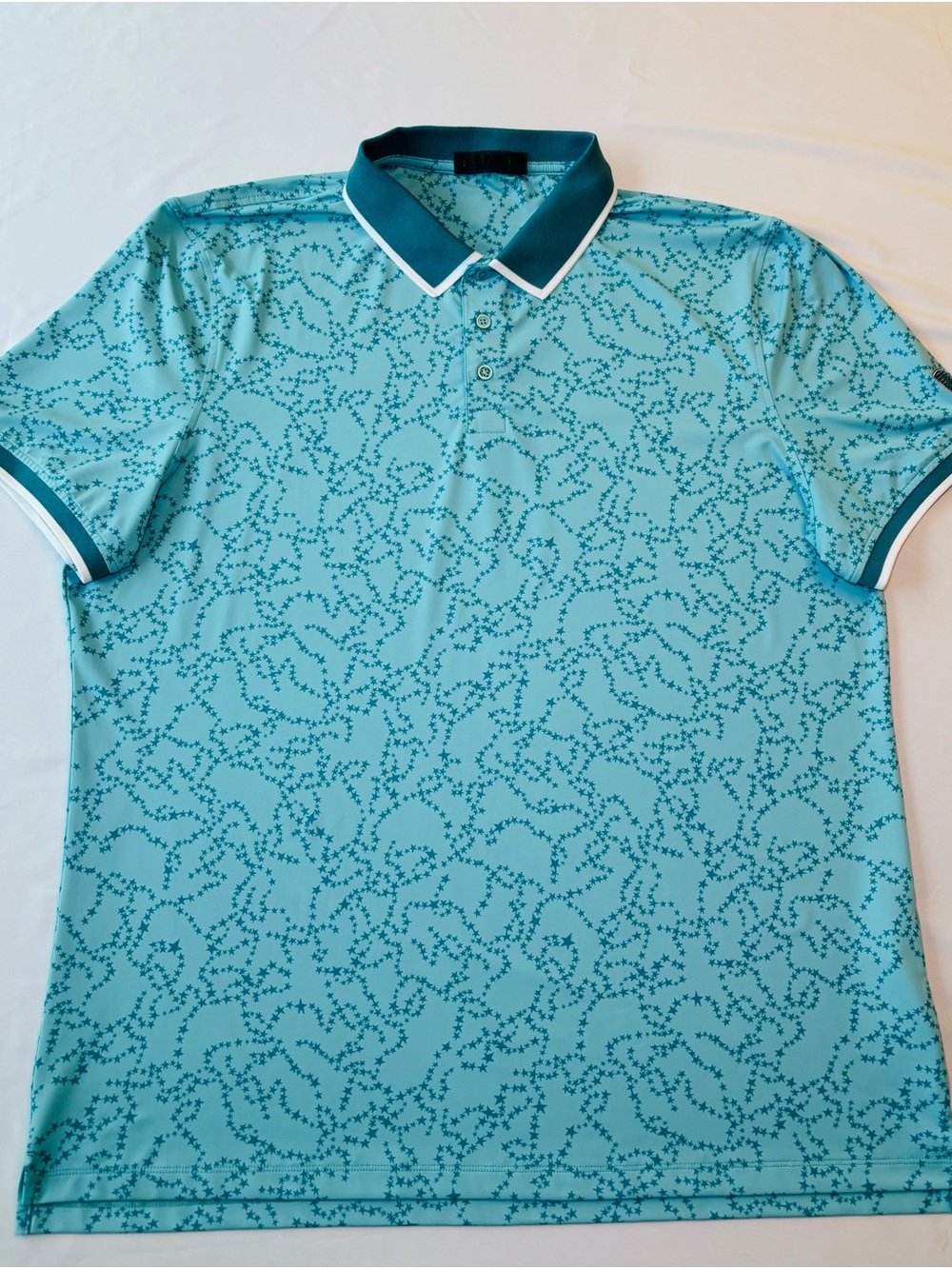 G/FORE - Teal Star Patterned Polo with Dark Teal Contrast Collar
